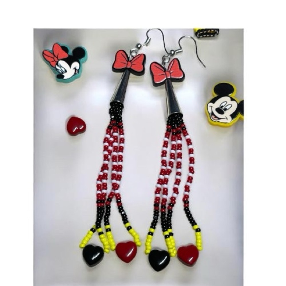 Makers Market Mickey Inspired Beaded Earrings - Red, Black, Yellow - Picture 3 of 3